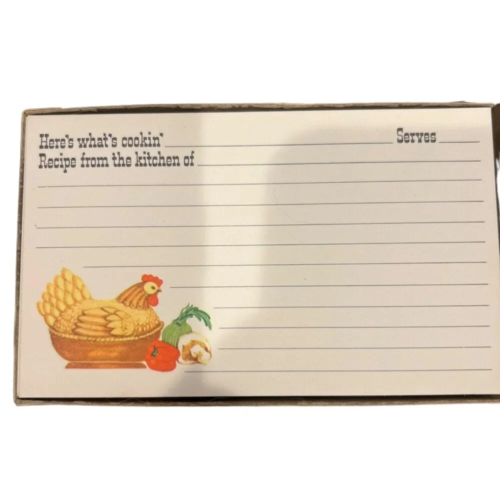 VTG New Here's What's Cooking W Chickens Mixed W Others Recipe Index Cards W Box